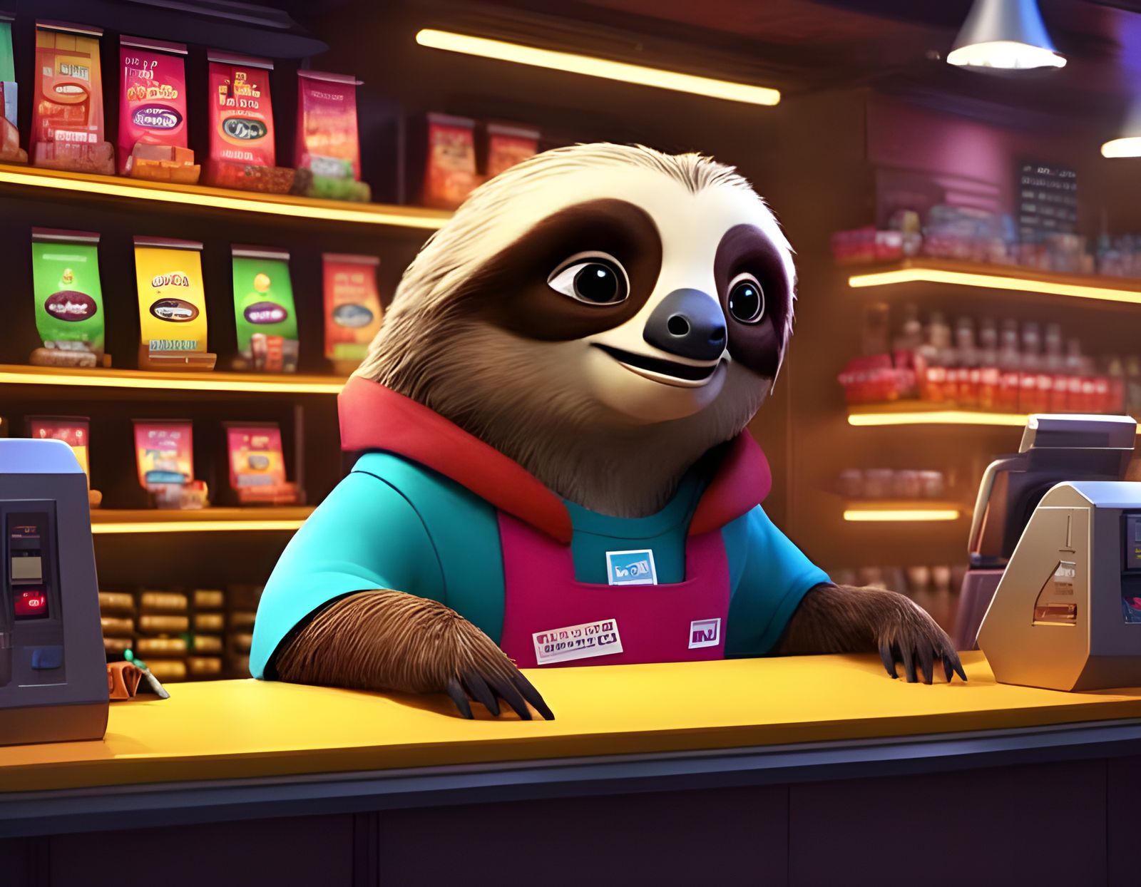 Sloth Cashier Working at Store