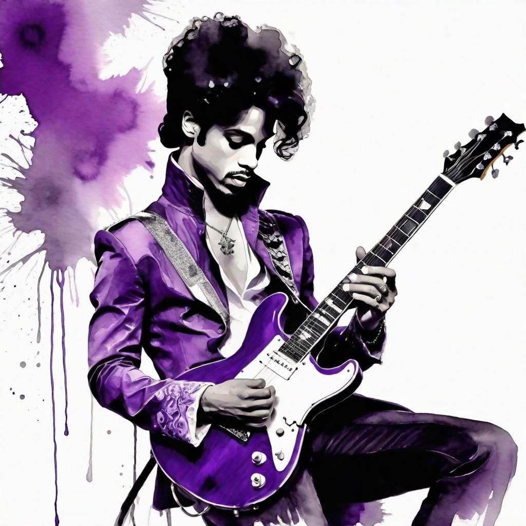 Prince Guitar in Black and White Watercolor