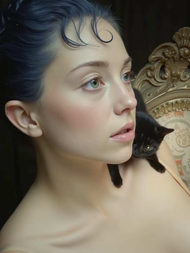 Cats on Antique Furniture with Dreamlike Lighting