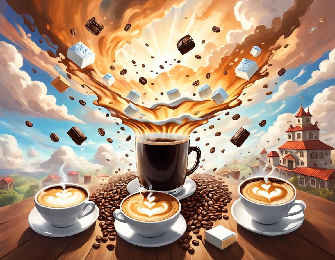 Fantasy Coffee World with Flying Brews