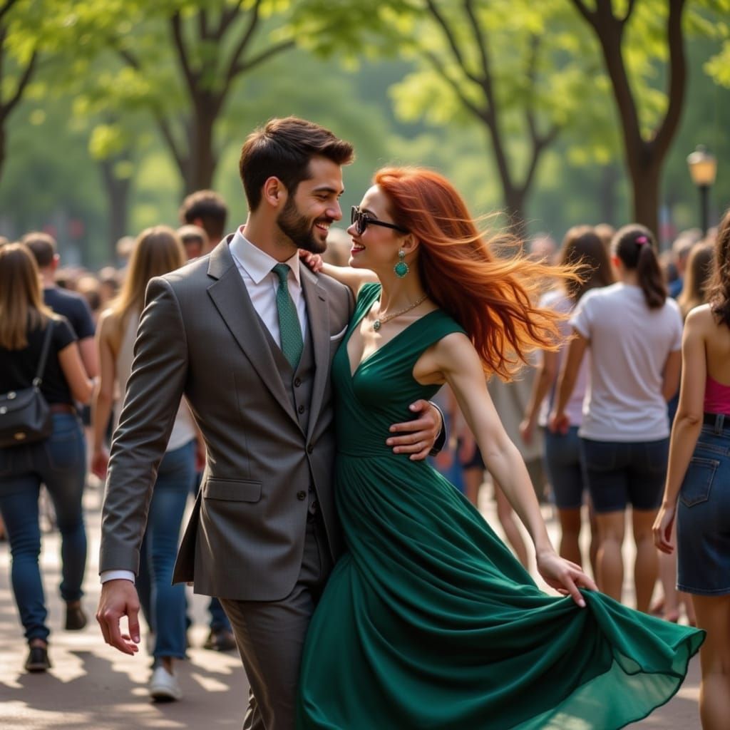 Vibrant Redhead Twirls in Boston Common