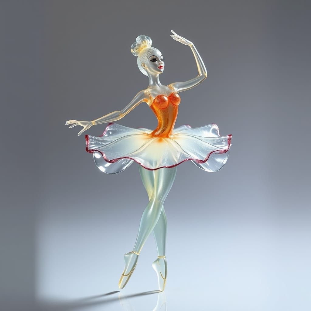 Blown Glass Ballerina Figurine in Art Nouveau Style