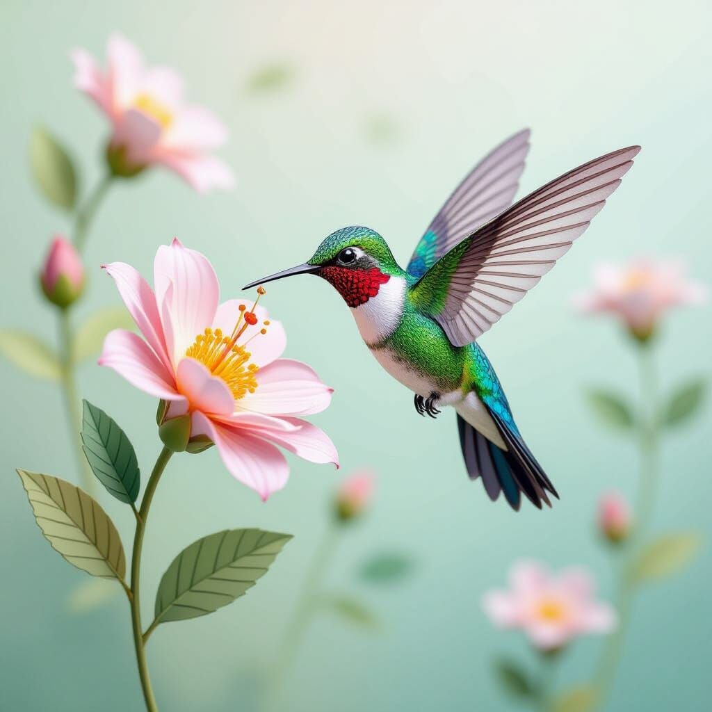 Hummingbird Paper Sculpture with Watercolor Background