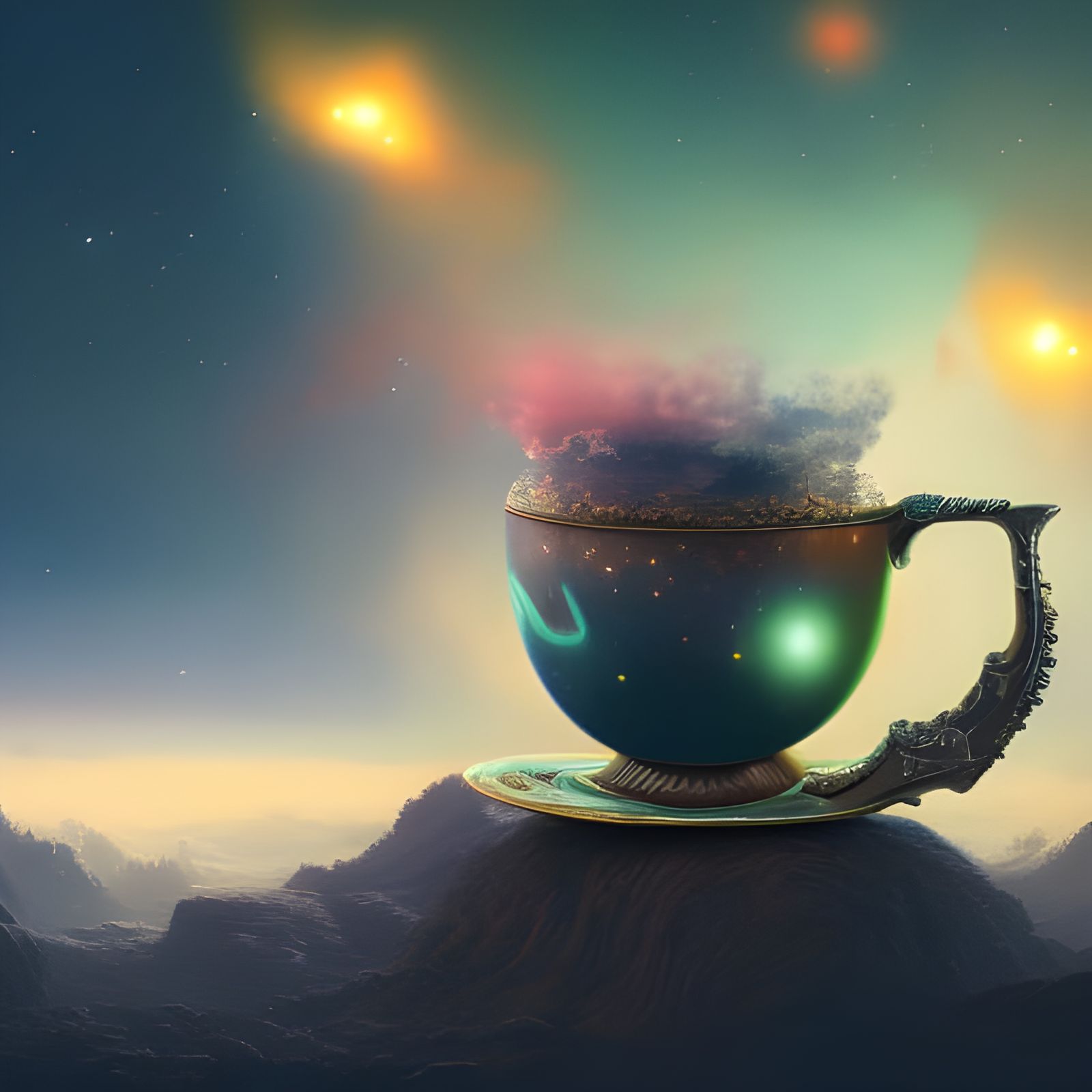 Coffee Cup Stars: Surreal Digital Art