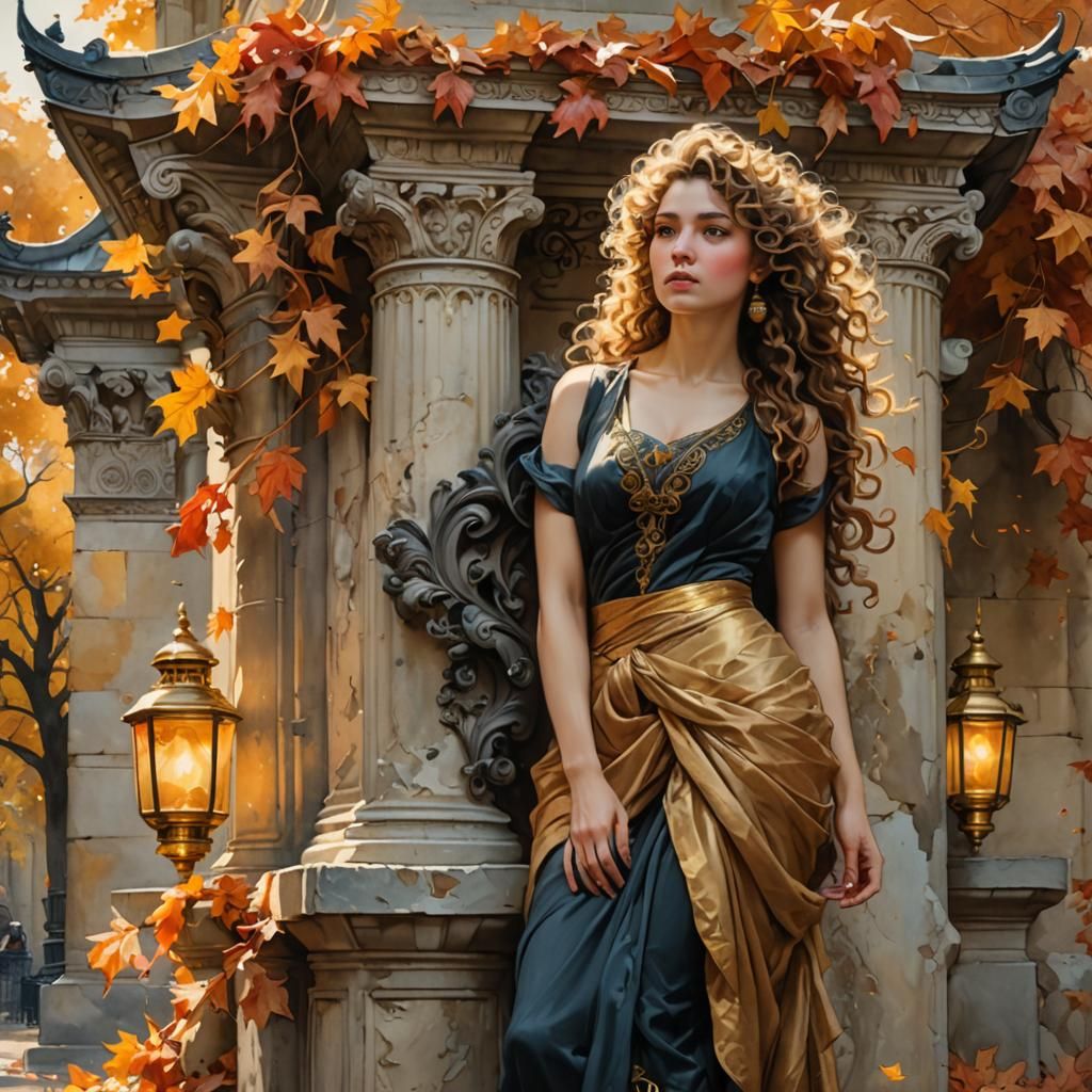 Mystical Woman in Autumnal Dreamscape