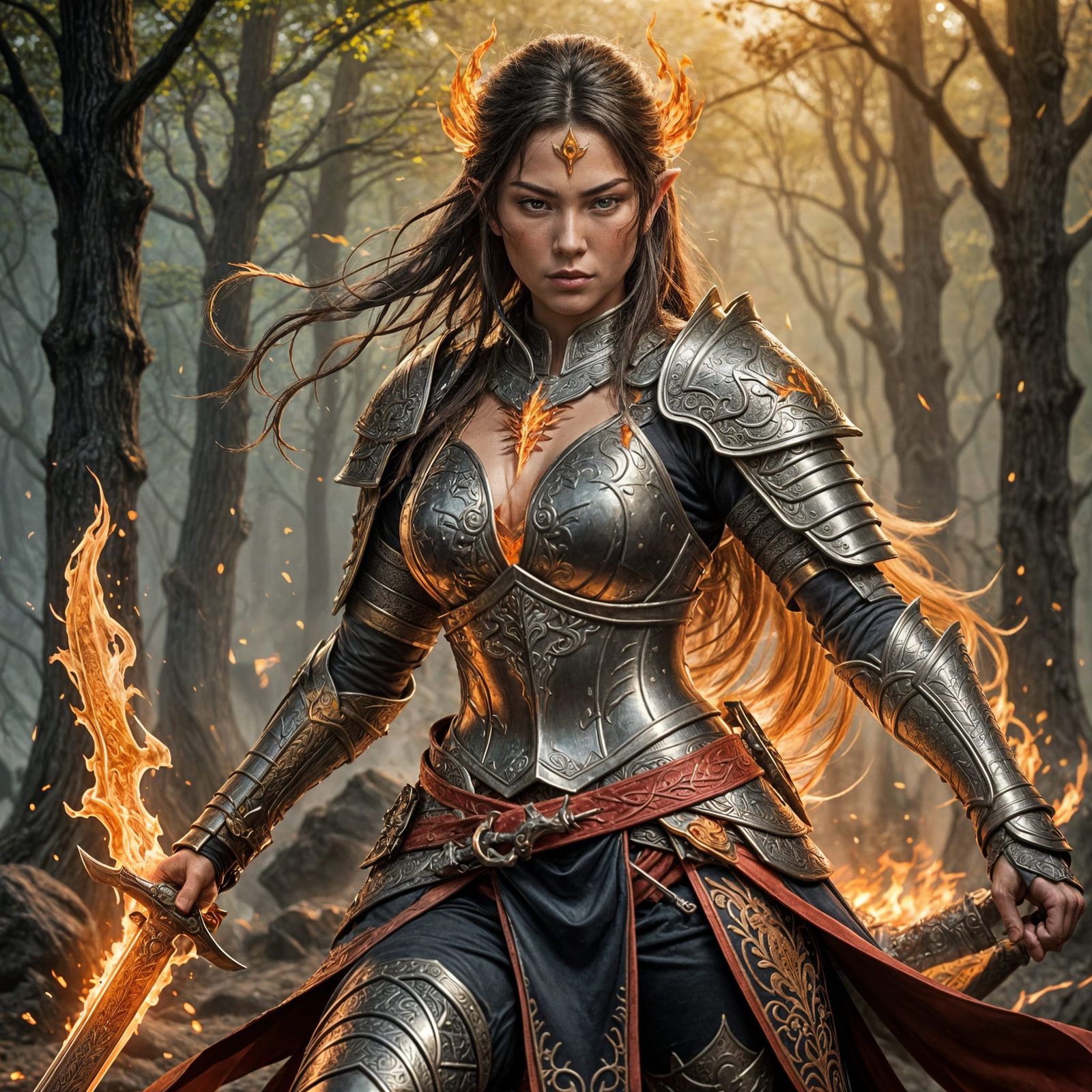 Elven Samurai with a flaming sword