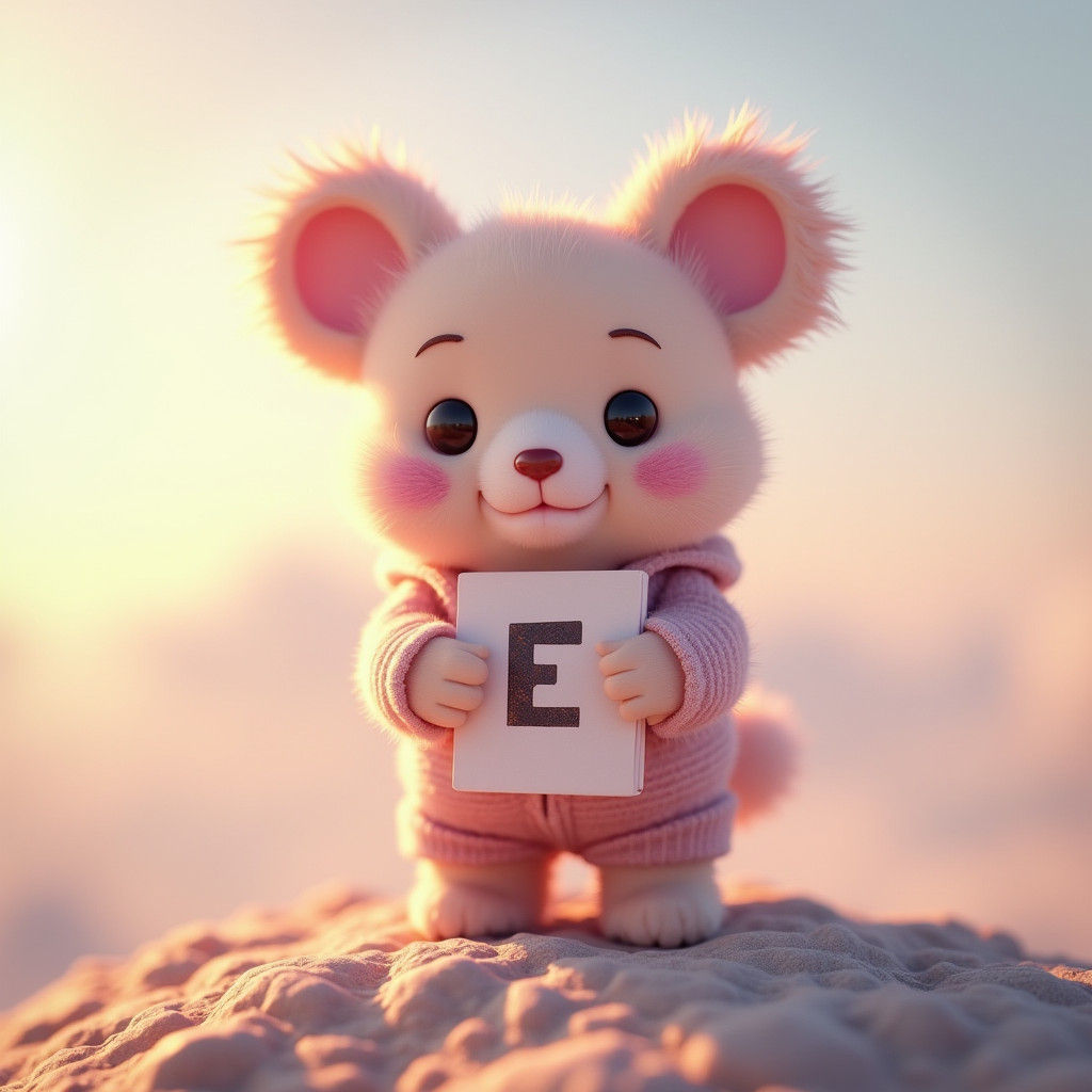 Furry Creature Holding Cyrillic Letter: 3D Render