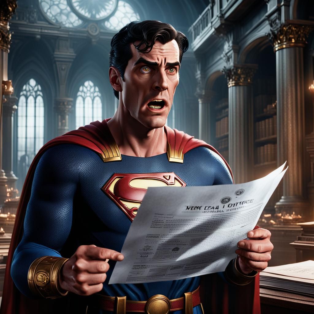 Superman Shocked by Legal Notice: Detailed Matte Painting