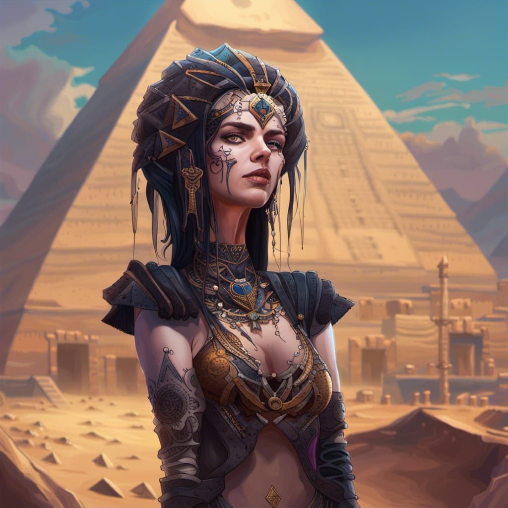 Gothic Necromancer at the Pyramids: Hyperrealistic Splash Ar...