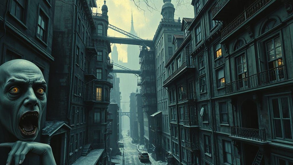 Grotesque Cityscape Emerging from a Dark Mind