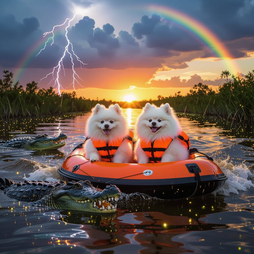 Pomeranians Ride Airboat With Gators in Everglades Storm