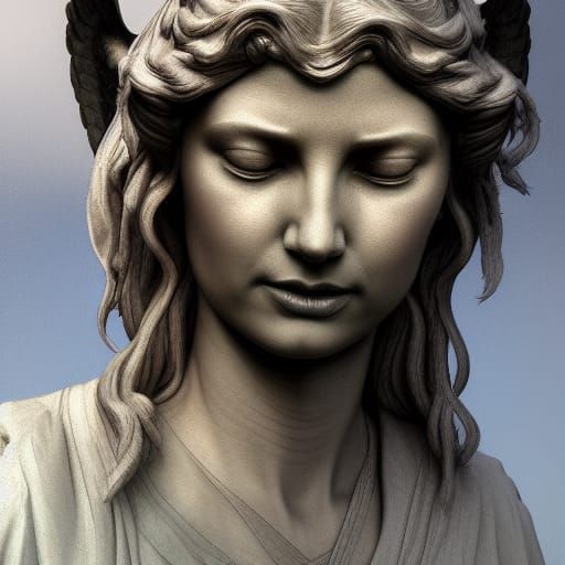 Female Weeping Angel Portrait in Hyperdetailed Style