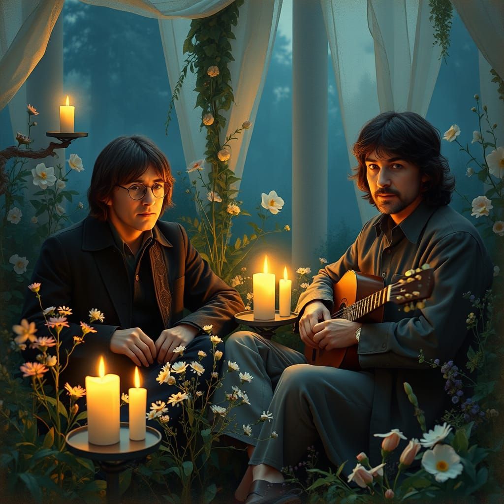 Ethereal Portraits of John Lennon and George Harrison in Can...