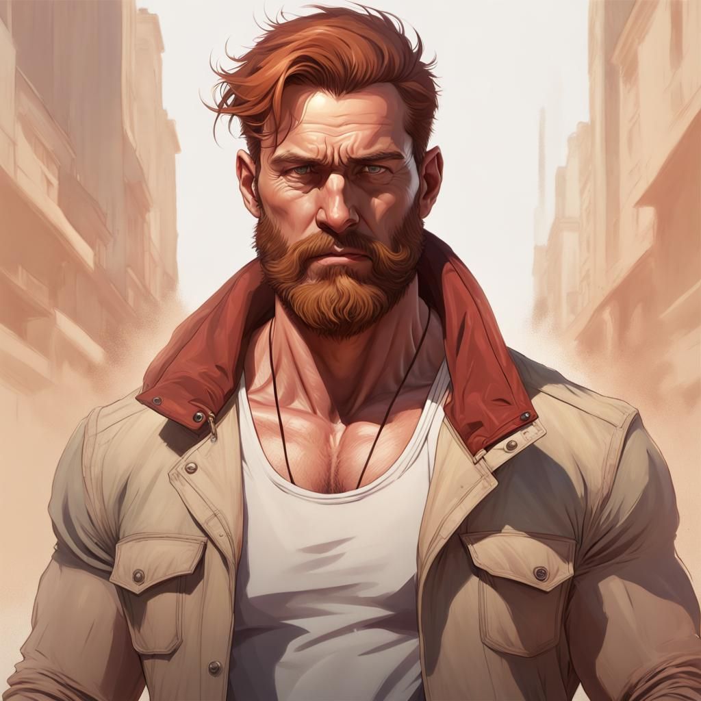 Detailed Portrait of Bearded Man in Beige Jacket