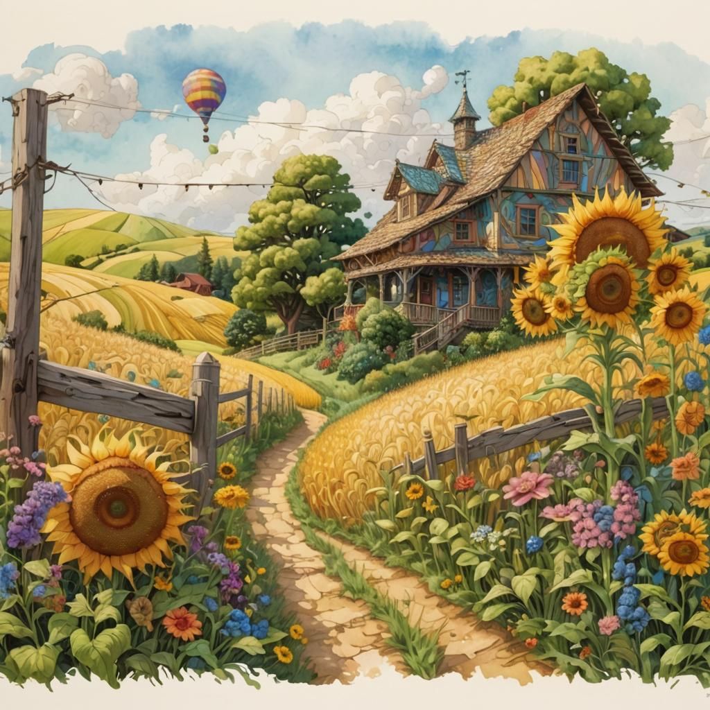 Vibrant Fractal Landscape with Candy-like Flowers