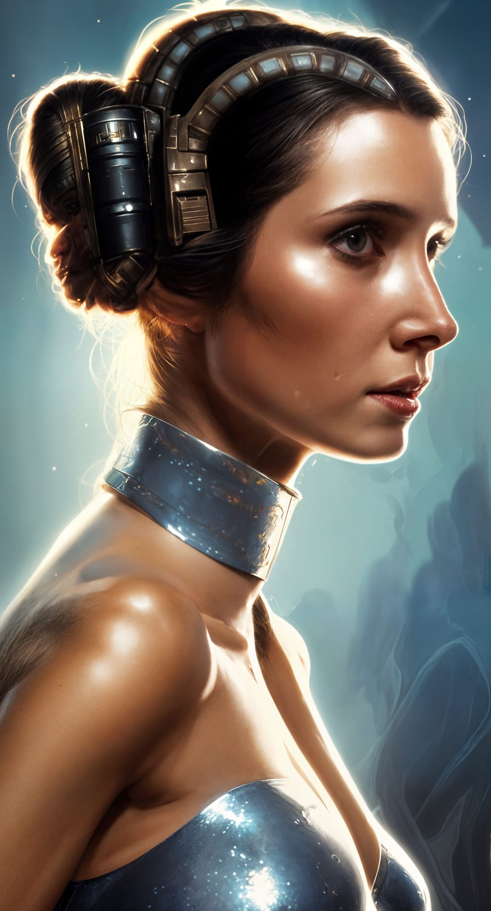 Princess Leia Silver Bikini Portrait in Hyperdetailed Style