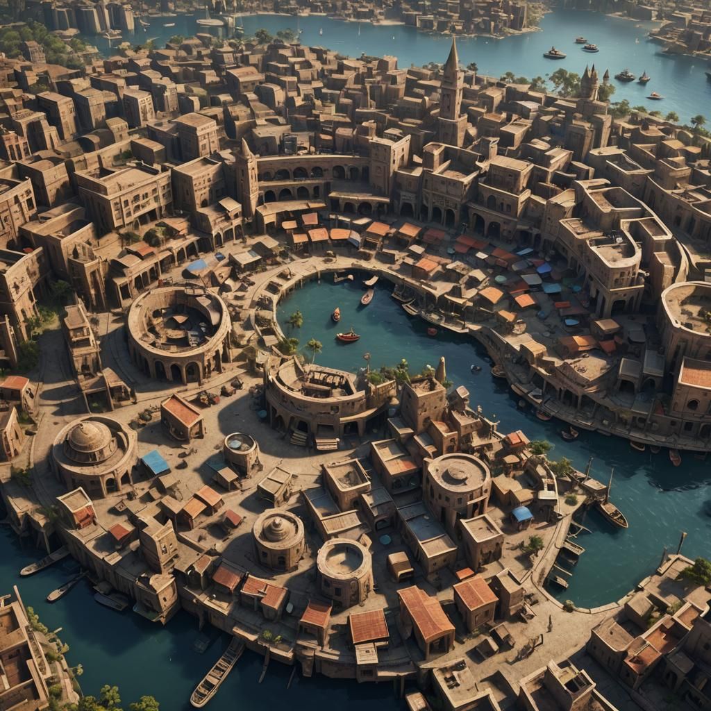 West African City on Circular Bay: Matte Painting