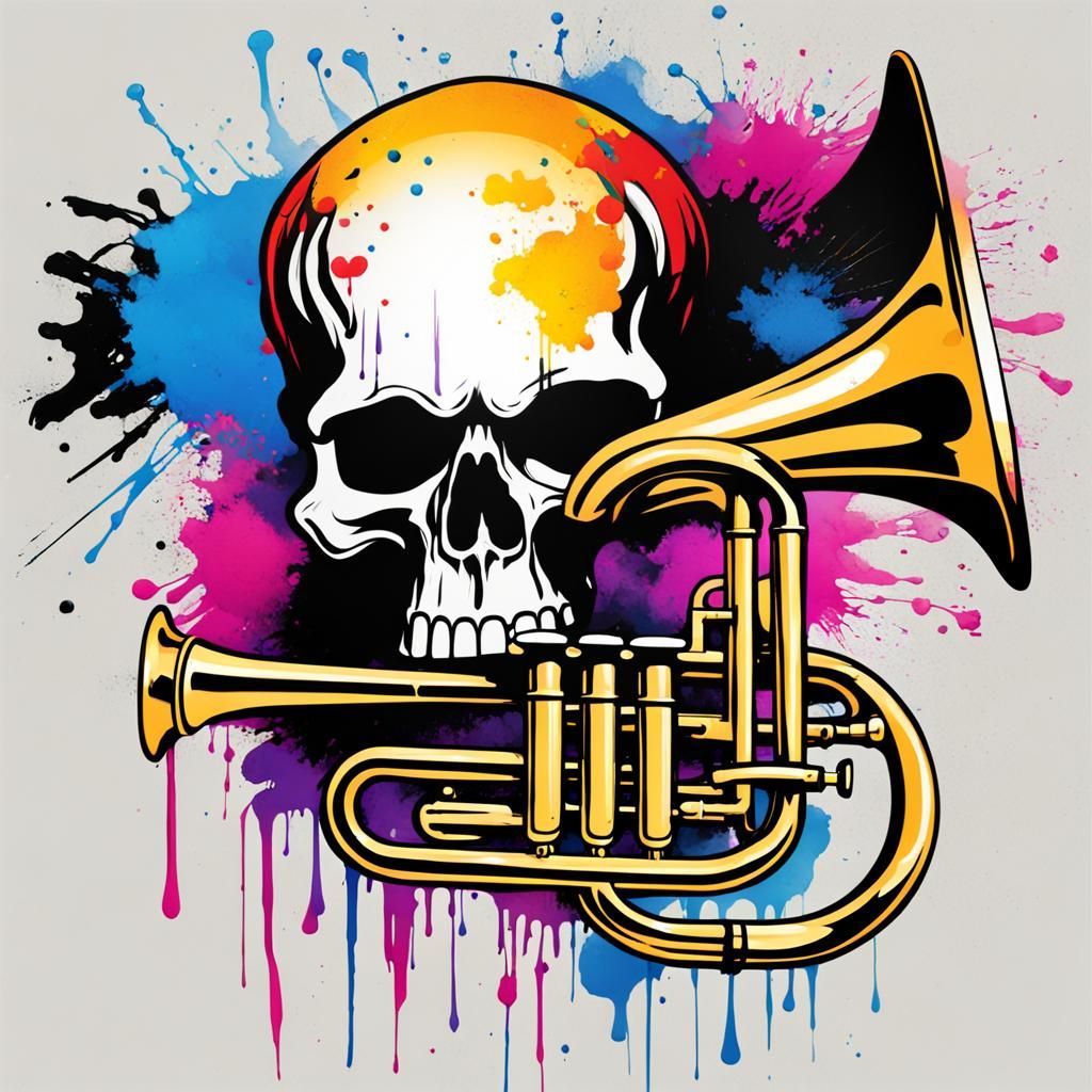 Jolly Roger Flag with Musical Instruments in Graffiti Art