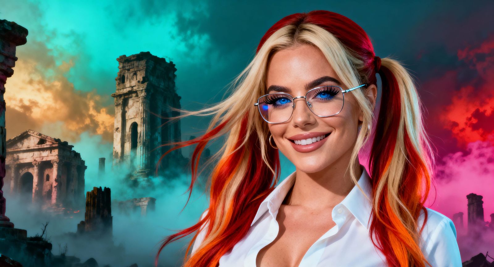 Seductive Woman in Ruins, Cinematic Portrait