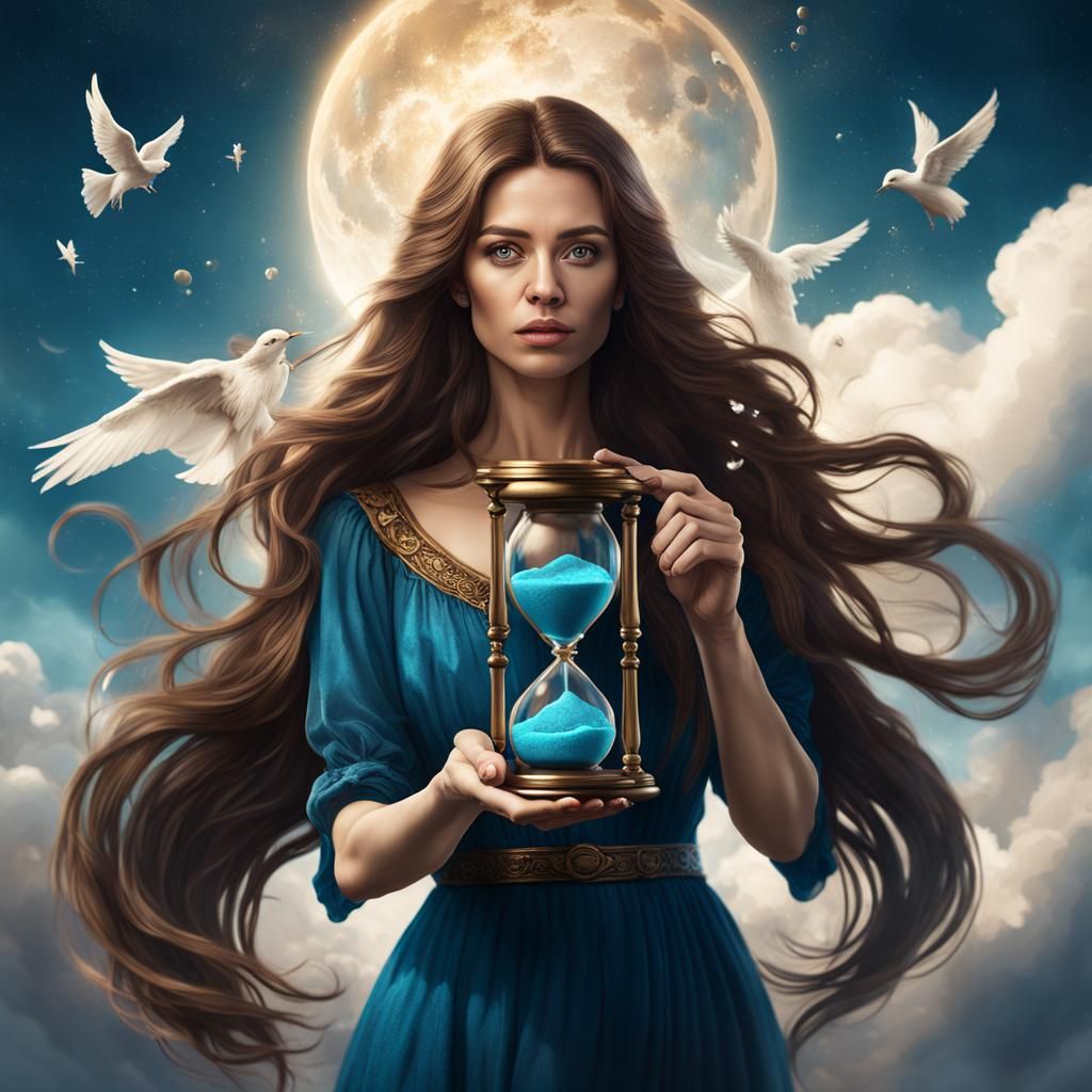 Woman with Hourglass Searching for Angel