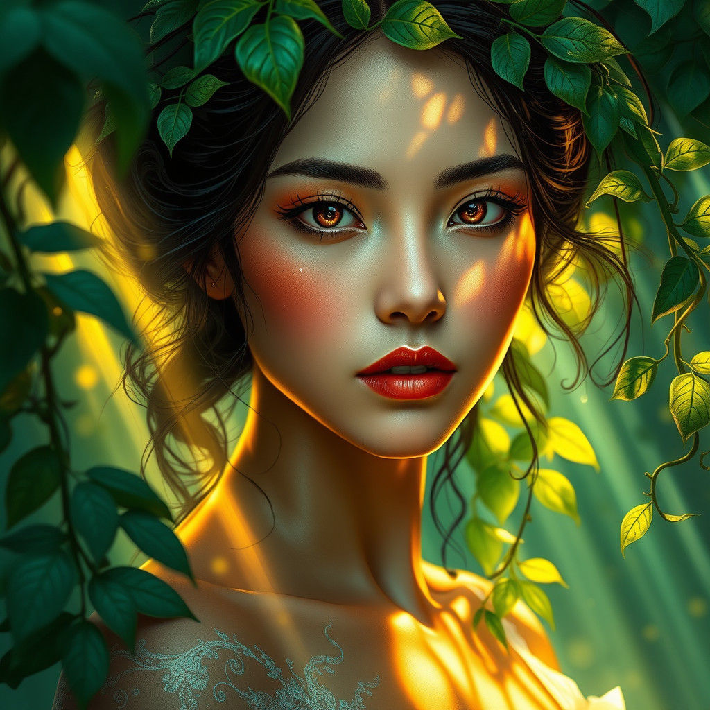 Lush Portrait of Woman in Art Nouveau Style