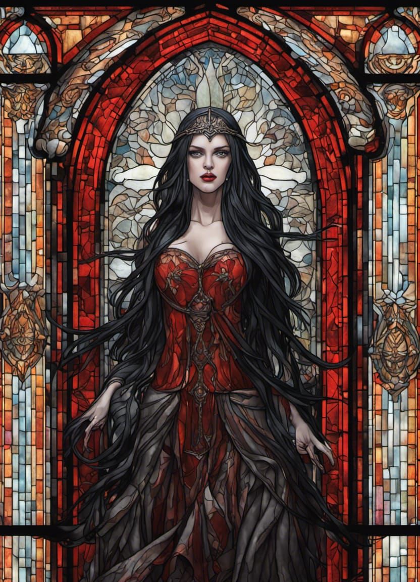 Gothic Goddess in Stained Glass Illustration