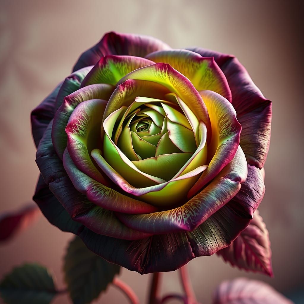 Emerald Rose with Amethyst Leaves in Anime Style