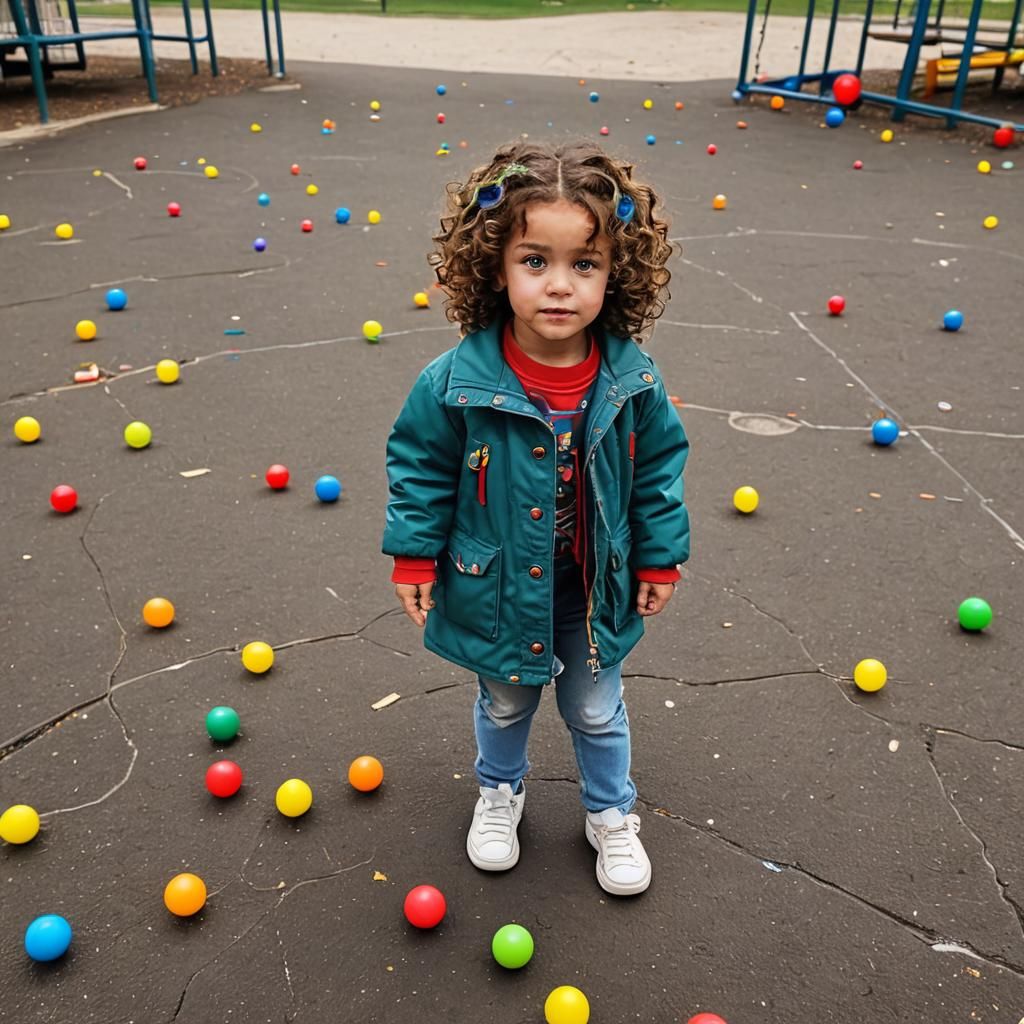 Child Medusa in Playground with Toys