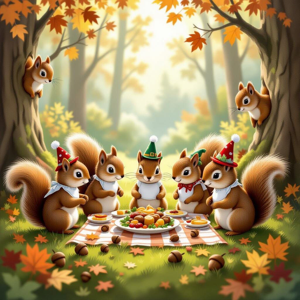Squirrels Enjoy Miniature Thanksgiving Feast in Forest