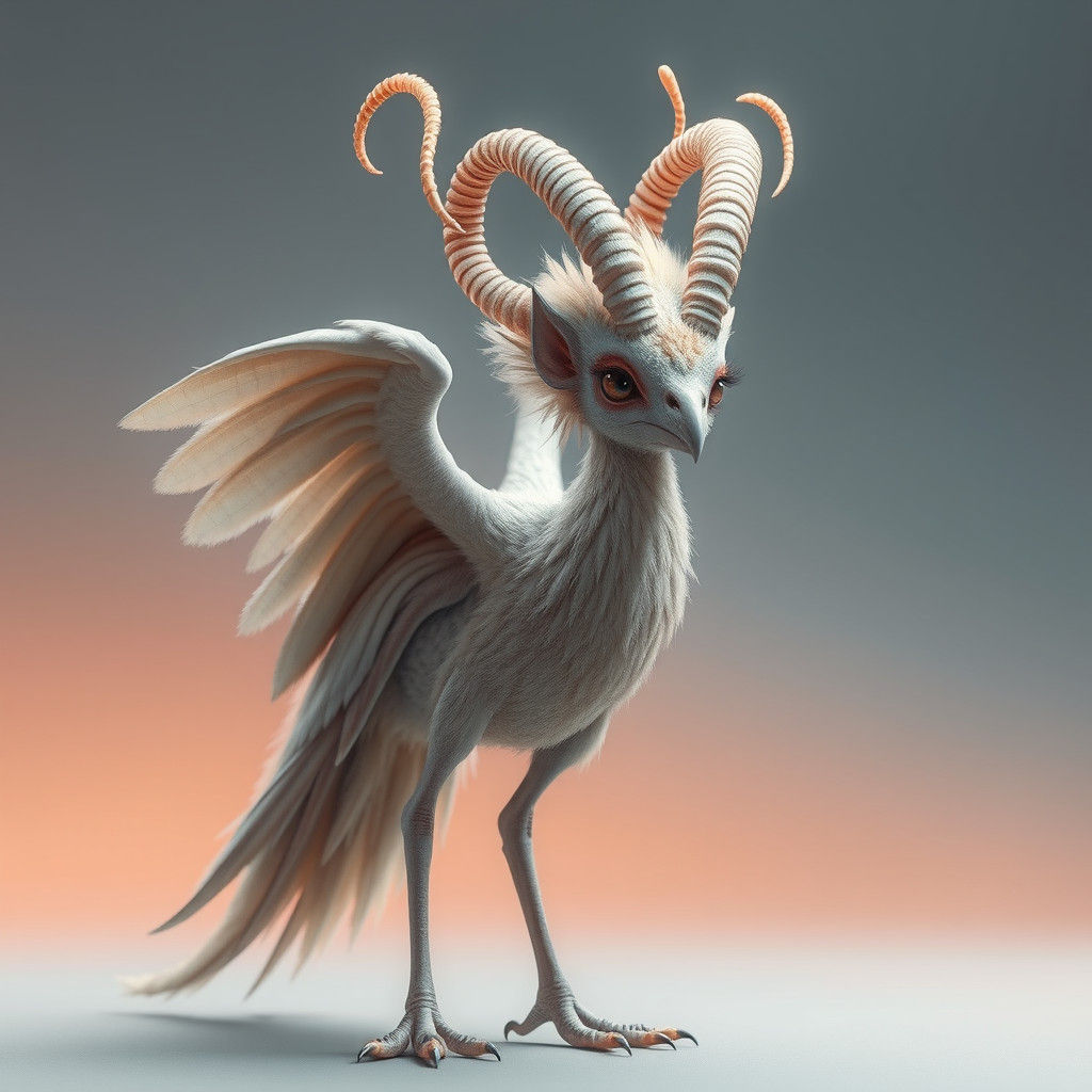 Majestic Avian Creature with Spiral Horns