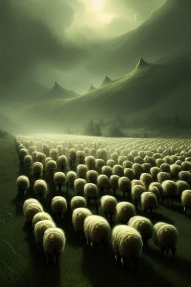 Mesmerized Sheep Pasture: Dark Fantasy Concept