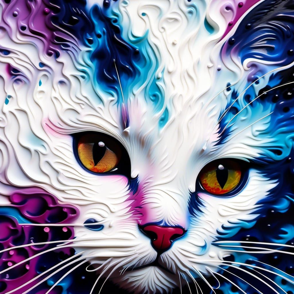 Cloud Cat Portrait in Impasto Inkblot Style