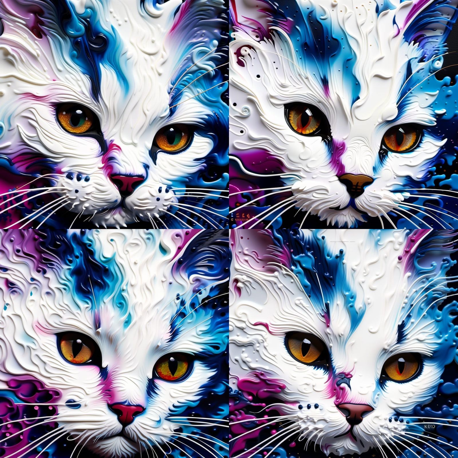 Cloud Cat Inkblot Impasto Painting in 3D