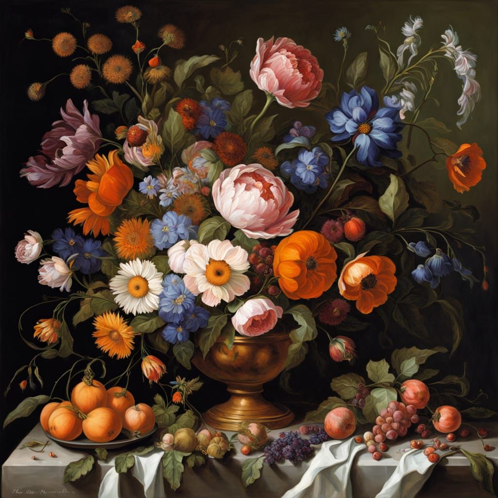 Wildflower Bouquet in Golden Light, Dutch Master Style