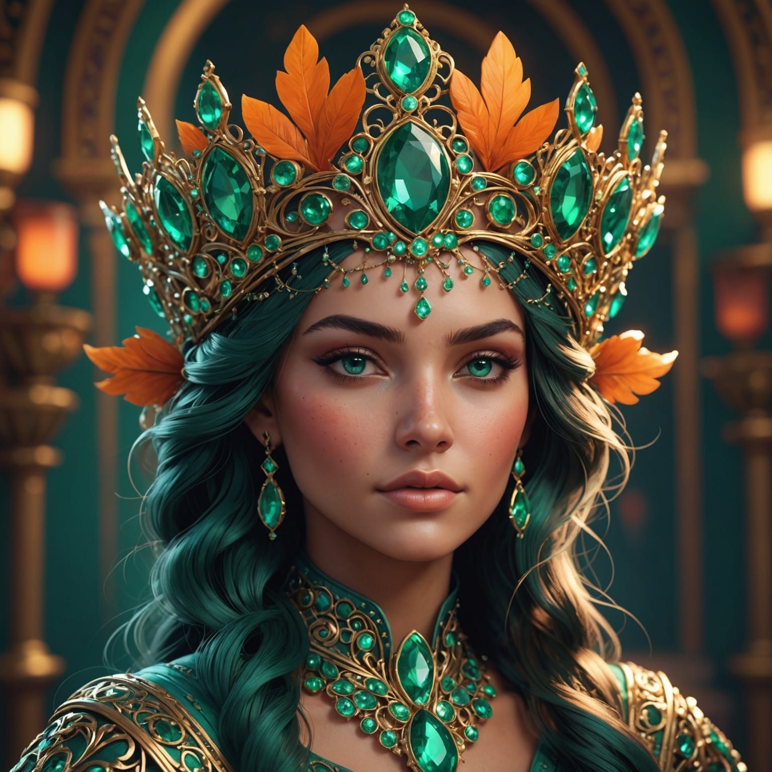 Ornate Emerald Tiara: Hyperdetailed Concept Art
