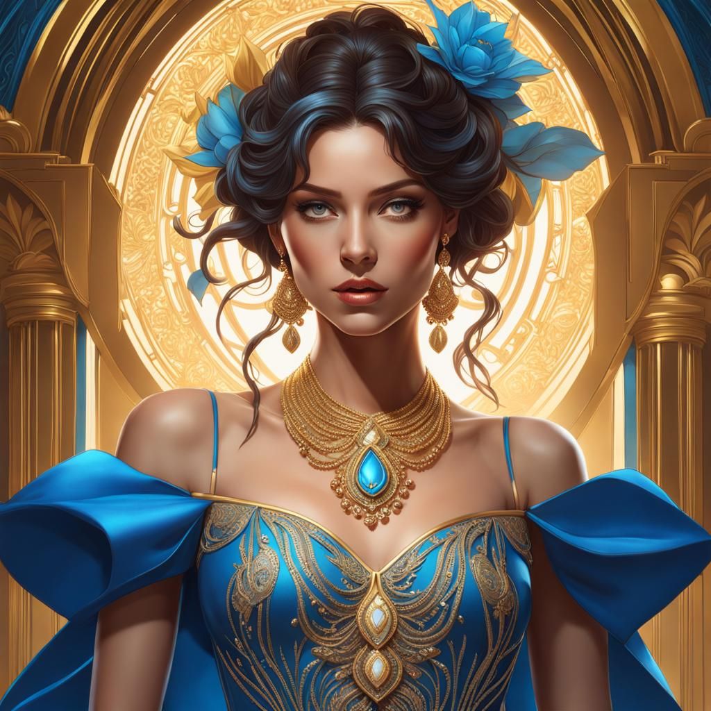 Azure Gown Portrait in Hyperdetailed Style