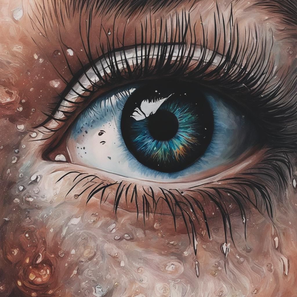 Stylized Sad Eye with Symbolic Elements