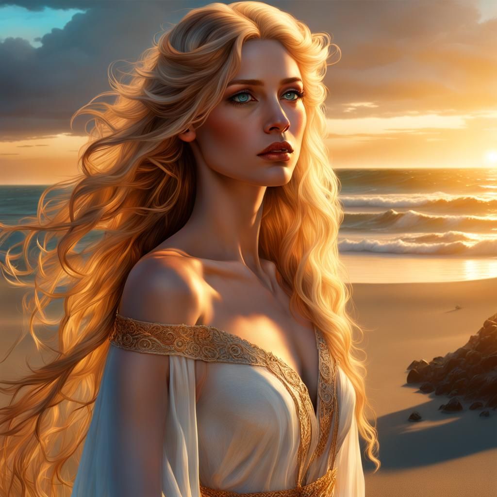 Aphrodite on a Beach in Film Noir Style