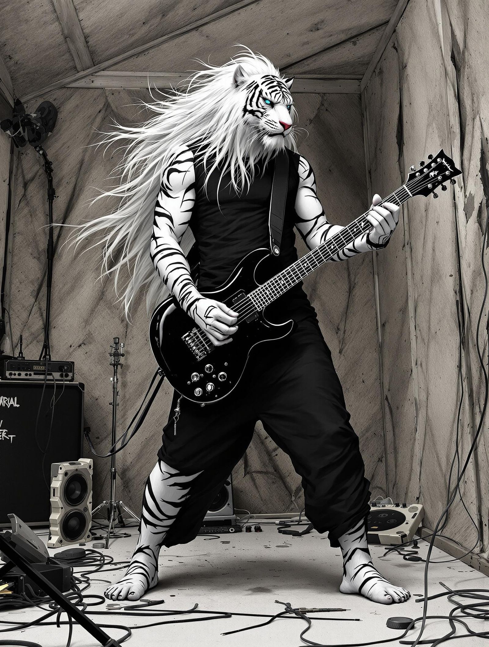 Anthropomorphic Tiger-Human Hybrid in Studio Setting