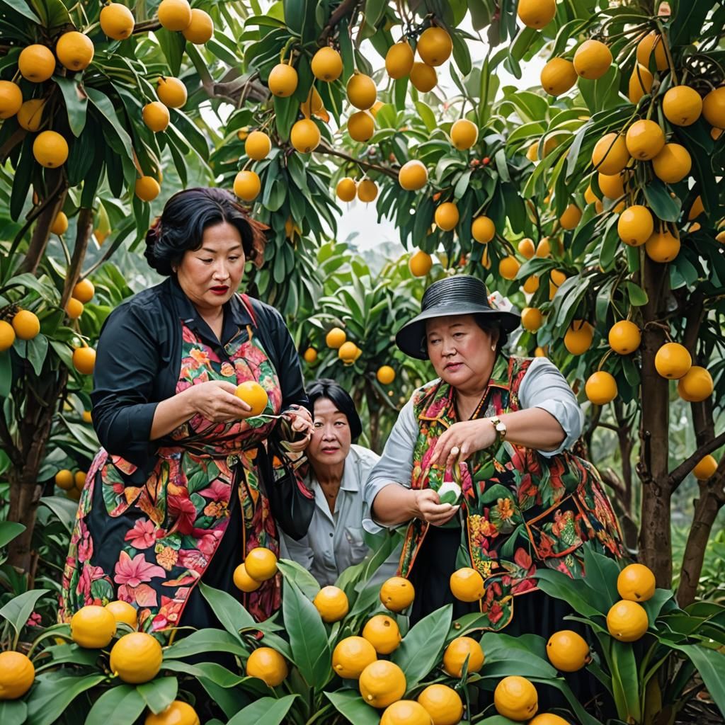 Mature Ladies Harvesting Marshmallow Lemons, Hyperrealistic ...