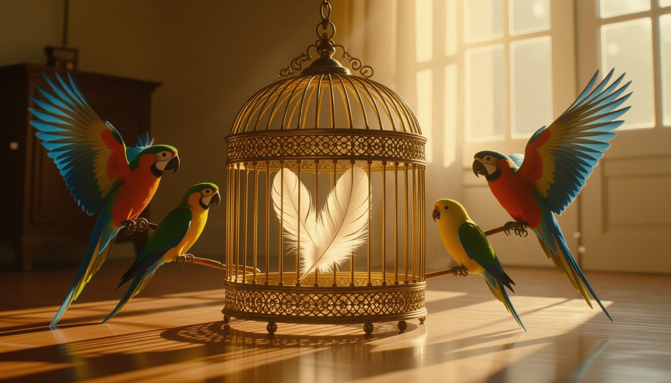 Ornate Birdcage at Sunrise with Free Birds
