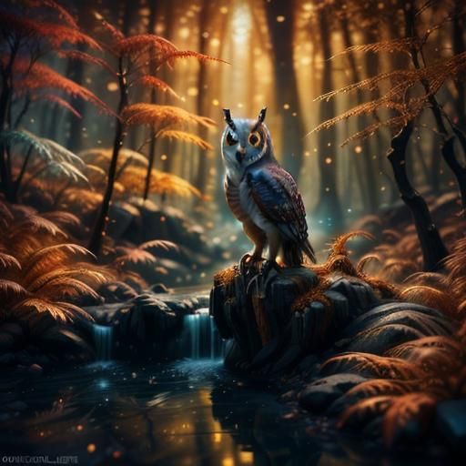 Autumn Owl in a Fantastical Digital Painting