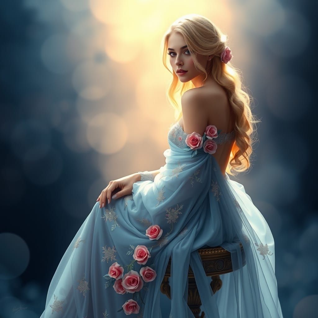 Sensual Blue Goddess in Dreamy Digital Art