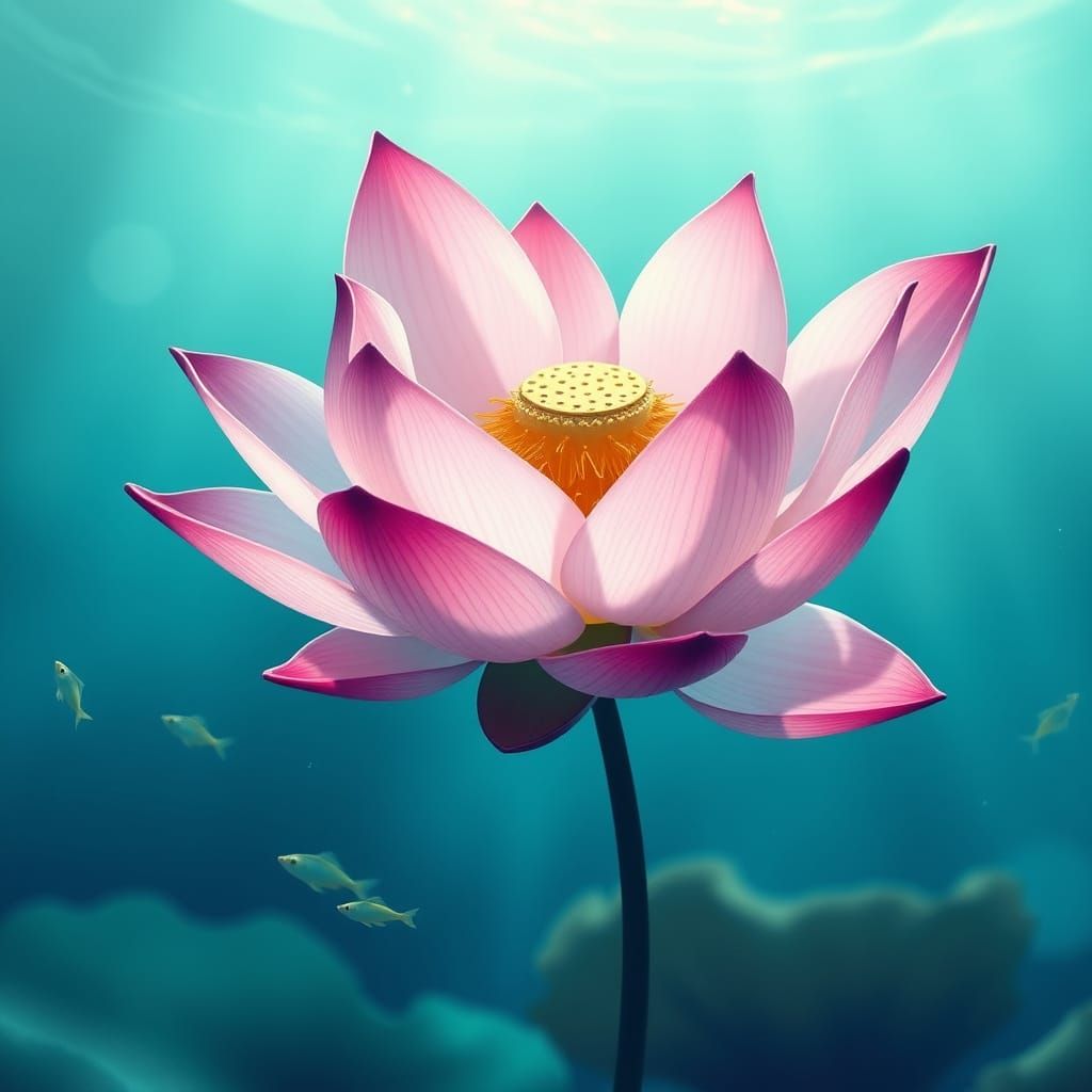 Underwater Lotus Bloom in Dreamy Aquatic Scene