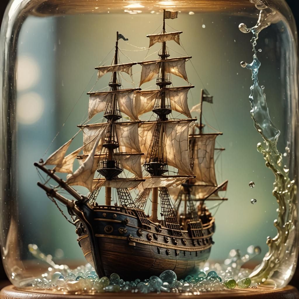 Miniature Ship in a Bottle: Surreal Macro Photograph