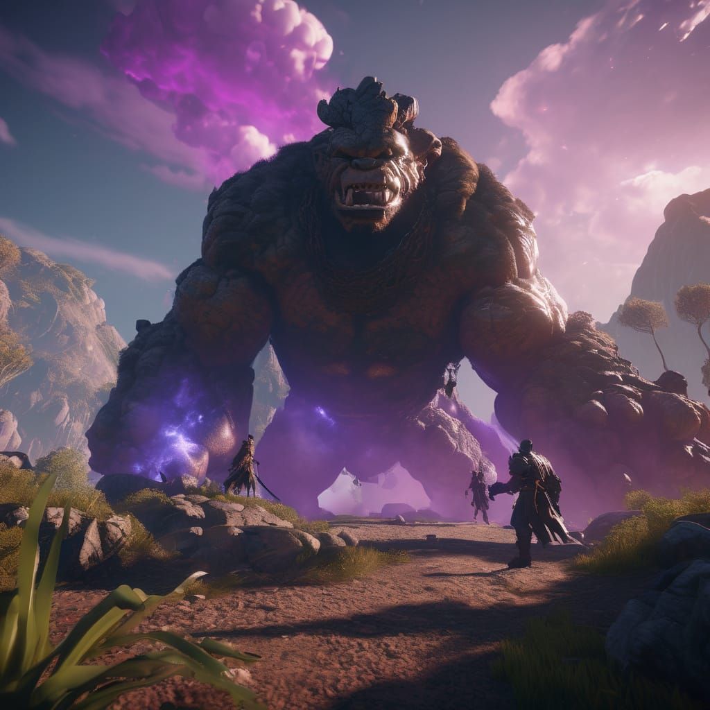 Epic Fantasy Giants Clash in Mystical Arena