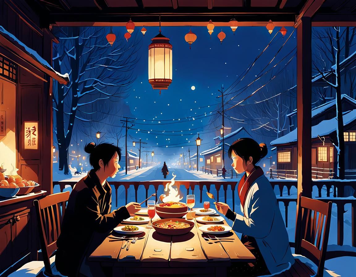 Mongolian Dinner: Detailed Cel-Shaded Illustration