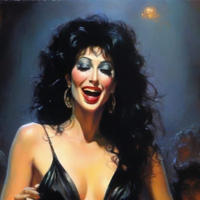 Goth Singer in Dark Impressionistic Oil Painting