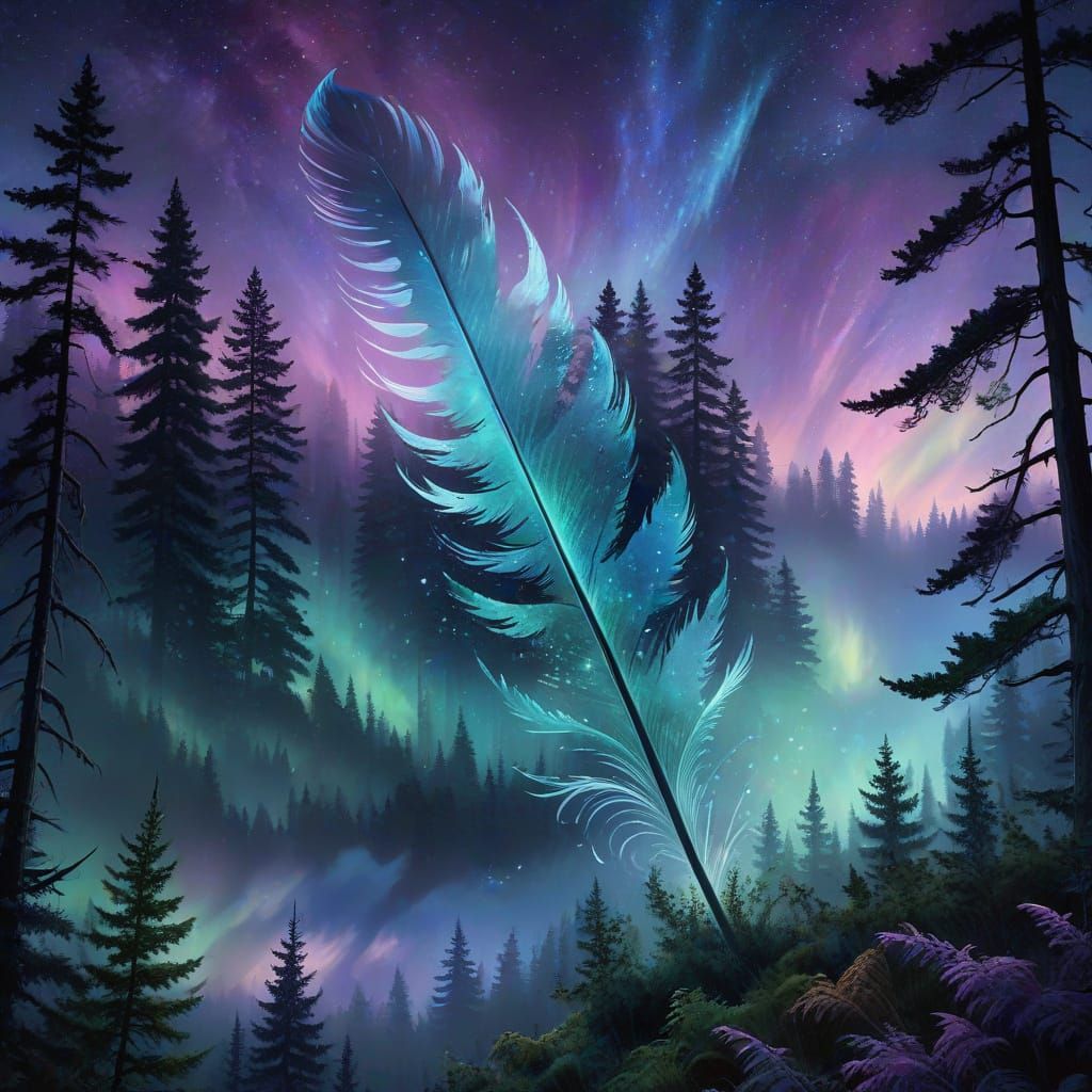 Elegant Feather Double Exposure with Aurora Borealis