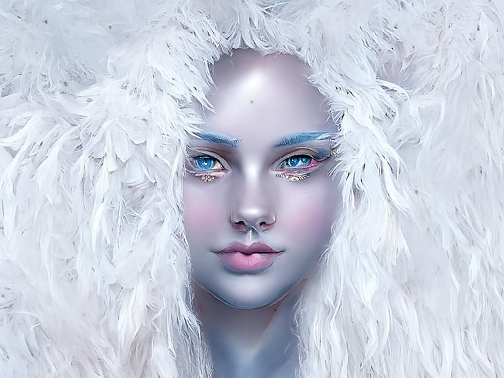 Swan Maiden Portrait With Feathers and Blue Eyes